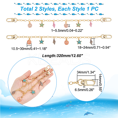 2Pcs 2 Colors Brass Bag Decorative Chains FIND-PH0008-75-1