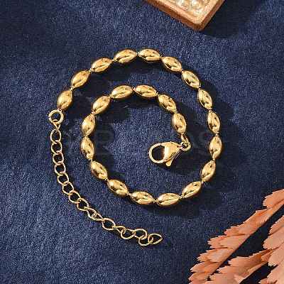 Ion Plating(IP) 304 Stainless Steel Oval Ball Chain Bracelets for Women BJEW-C046-01G-1