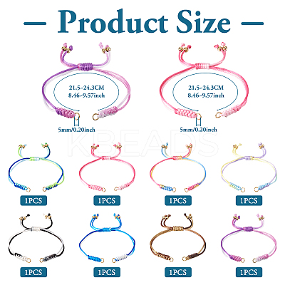 8Pcs 8 Colors Gradient Color Adjustable Braided Segment Dyed Nylon Bracelets AJEW-TA0001-31-1