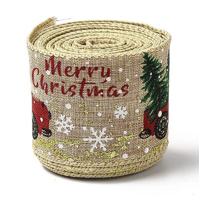 Christmas Theme Polyester Imitation Linen Ribbon OCOR-M008-01B-1