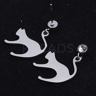 201 Stainless Steel Kitten Dangle Stud Earrings LS-EJEW-T008-JN745-1