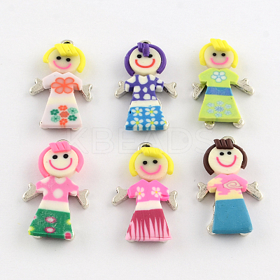 Handmade Zinc Alloy Polymer Clay Girl Pendants CLAY-Q222-02-1
