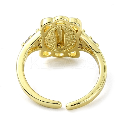 Brass with Cubic Zirconia Open Cuff Ring RJEW-B051-55G-1