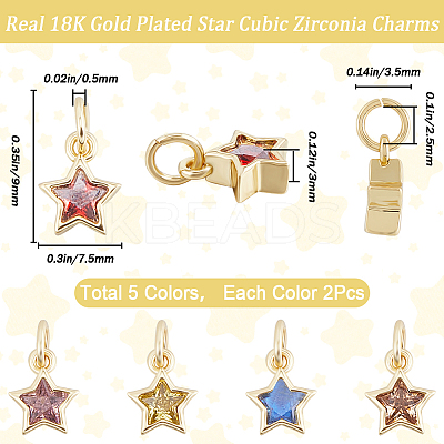 10Pcs 5 Colors Brass Cubic Zirconia Charms FIND-CN0002-67-1