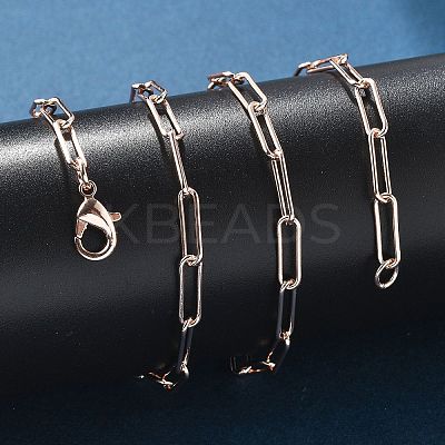 Brass Round Oval Paperclip Chain Necklace Making MAK-S072-04A-RG-1