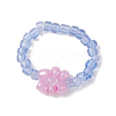 5Pcs 5 Colors Flower Glass Beads Stretch Rings for Women RJEW-JR00744-1