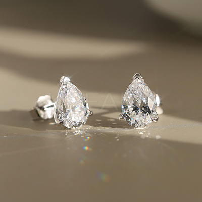925 Sterling Silver Micro Pave Clear Cubic Zirconia Stud Earrings EJEW-G443-01P-1