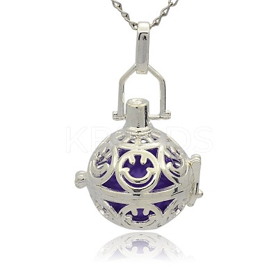 Silver Color Plated Brass Hollow Round Cage Pendants KK-J216-14S-1