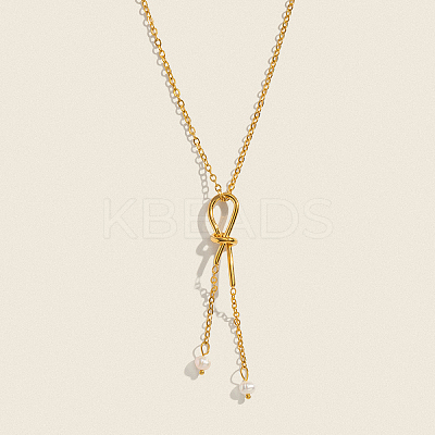 Minimalist Stainless Steel and Water Drop Natural Freshwater Pearl Knot Tassel Pendant Necklaces for Women DX0351-1-1