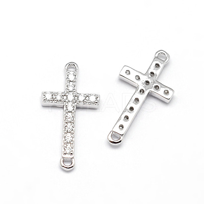 Latin Sideways Cross Brass Micro Pave Cubic Zirconia Links ZIRC-E010-04P-1