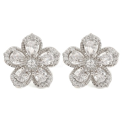 Cubic Zirconia Flower Stud Earrings EJEW-I304-16P-1