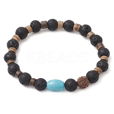 Natural Lava Rock & Rudraksha & Coconut & Howlite Beads Stretch Couples Bracelets for Women BJEW-JB11329-01-1