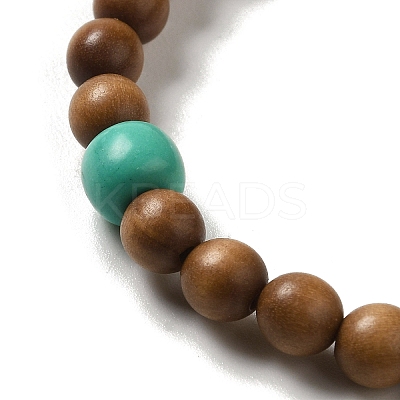 6mm Round Sandalwood and Synthetic Turquoise Beaded Stretch Bracelets BJEW-B080-08C-1
