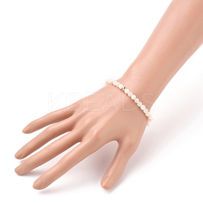 Natural White Shell Mother of Pearl Shell Stretch Beaded Bracelets BJEW-JB05730-02-1
