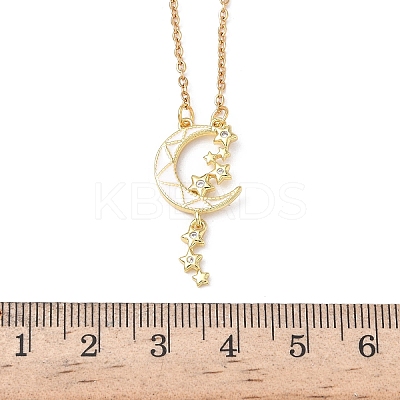 Brass Micro Pave Clear Cubic Zirconia White Moon with Star Pendant 304 Stainless Steel Chain Necklaces for Women NJEW-D341-11G-1