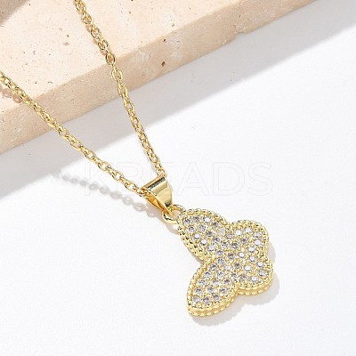 Brass Micro Pave Clear Cubic Zirconia Pendants Necklaces NJEW-M088-03G-02-1