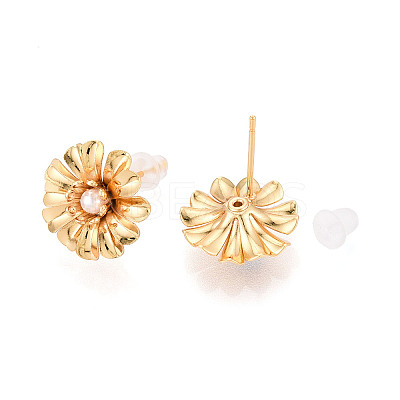 Brass ABS Imitation Pearl Stud Earrings EJEW-T048-03G-1