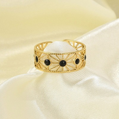 Hollow Out 304 Stainless Steel Enamel Cuff Rings for Women RJEW-G338-11G-1