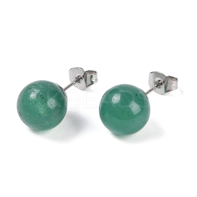Natural Green Aventurine Stud Earrings EJEW-Z060-04P-01-1