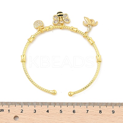 Brass Micro Pave Clear Cubic Zirconia Charm Bangles for Women BJEW-Z089-04P-1