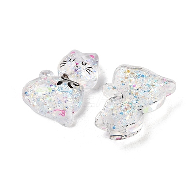 Transparent Resin Bowknot Kitten Decoden Cabochons RESI-M045-07D-1