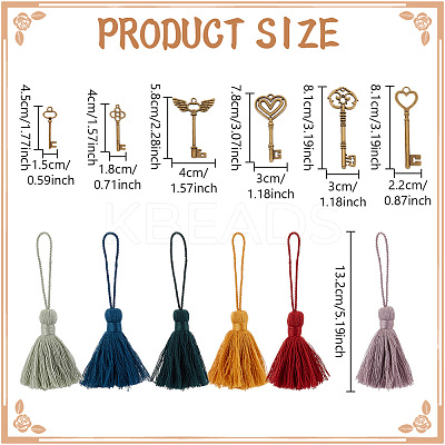 24Pcs 12 Colors Polycotton Tassel Pendants Hanging with Tibetan style Alloy Pendant FIND-GO0002-85-1