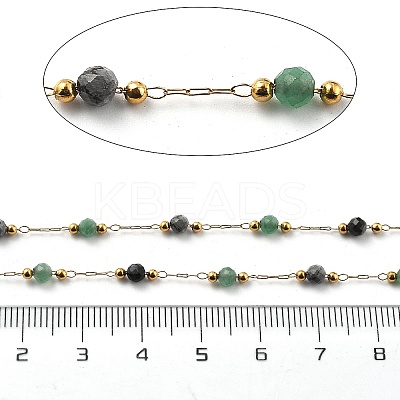 Green Aventurine & Snowflake Obsidian & 304 Stainless Steel Beads Link Chains CHS-K021-01G-01-1