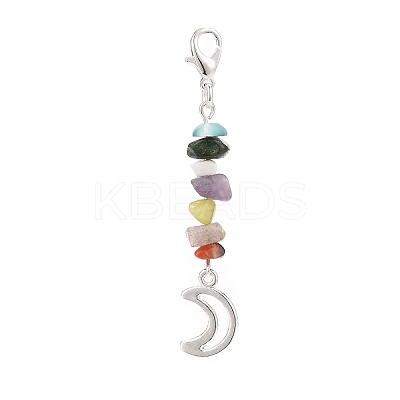 12Pcs 12 Styles Natural & Synthetic Mixed Stone Chips & Alloy Moon Pendant Decorations HJEW-CJ00026-1
