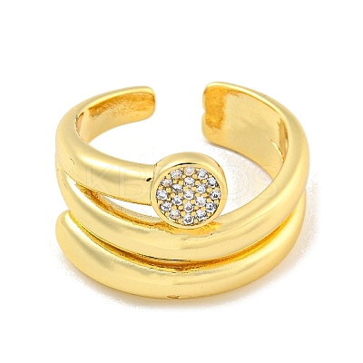 Brass Micro Pave Clear Cubic Zirconia Round Open Cuff Ring for Women LS-RJEW-M173-09B-G-1