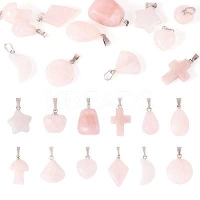 12Pcs 12 Style Synthetic & Natural Rose Quartz Pendants G-TA0002-20-1