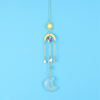 Opalite Moon Sun Catcher Hanging Ornaments HJEW-PW0002-11B-1