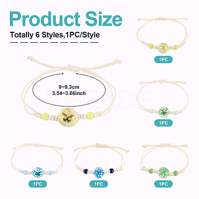 6Pcs 6 Styles Glass Bead Braided Bead Bracelets BJEW-TA0001-21-1