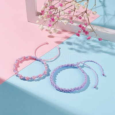 2Pcs 2 Colors Peach Blossom Braided Cord Bracelet BJEW-JB07610-05-1