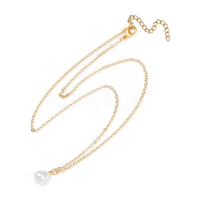 304 Stainless Steel & Plastic Pearl Teardrop Pendant Necklaces NJEW-JN05219-1