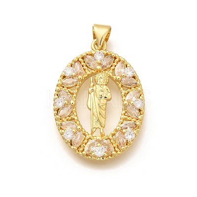 Religion Themed Rack Plating Brass Micro Pave Cubic Zirconia Pendants KK-L226-007G-20-1