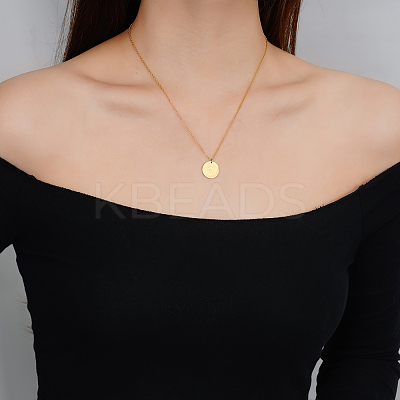 Stylish 304 Stainless Steel Flat Round Gemini Zodiac Pendant Necklaces for Women's Daily Wear UA3158-1-1