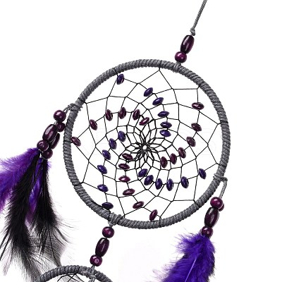 Iron Woven Web/Net with Feather Pendant Decorations AJEW-B016-01-1