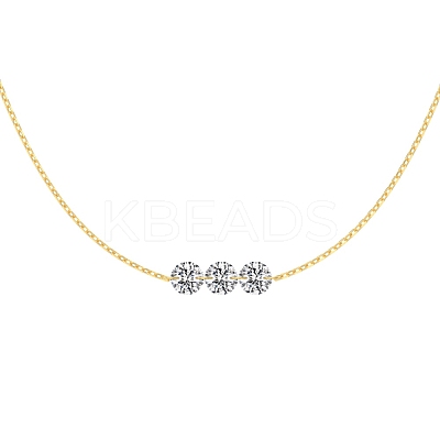 Clear Cubic Zirconia 3 Flat Round Link 925 Sterling Silver Cable Chain Necklaces for Women NJEW-S457-08G-1