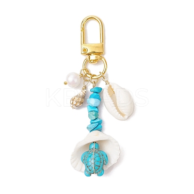 4Pcs 4 Styles Synthetic Turquoise Chip Bead and Shell Pendant Decorations HJEW-JM02915-1
