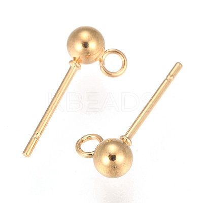 202 Stainless Steel Ball Stud Earring Findings STAS-F141-06G-3mm-1
