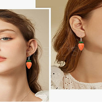 2 Pairs Carrot Alloy Resin Dangle Earrings for Women EJEW-LP0001-54-1