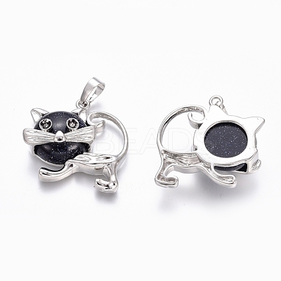 Synthetic Blue Goldstone Kitten Pendants G-J386-C06-1