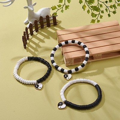 3Pcs 3 Style Handmade Polymer Clay Beaded Stretch Bracelets Set BJEW-JB08853-1