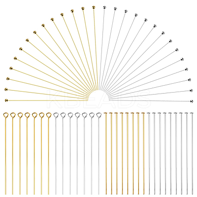 600Pcs 6 Styles Brass Flat Head Pins & Eye Pins Sets KK-SP0002-40-1