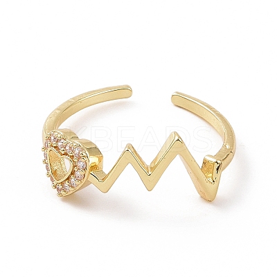 Clear Cubic Zirconia Heart Beat Open Cuff Ring RJEW-G283-12G-1