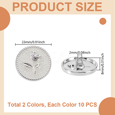 20Pcs 2 Colors 1-Hole Alloy Shank Buttons BUTT-GA0001-40-1
