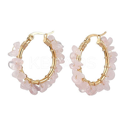 Natural Rose Quartz Hoop Earring EJEW-JE05709-01-1