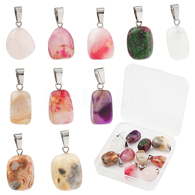 10Pcs Natural & Synthetic Mixed Gemstone Pendants G-YW0002-25-1