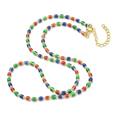 Brass Enamel Column Link Chain Necklaces NJEW-H039-16G-01-1