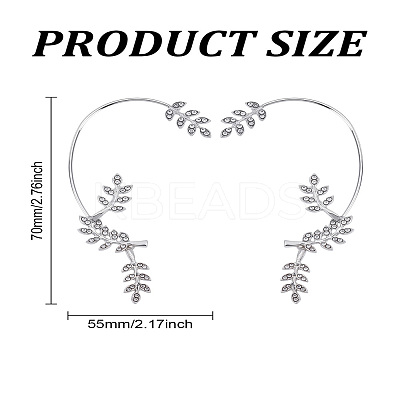 2Pcs 2 Styles Leaf Alloy Rhinestone Cuff Earrings EJEW-LP0007-021P-1